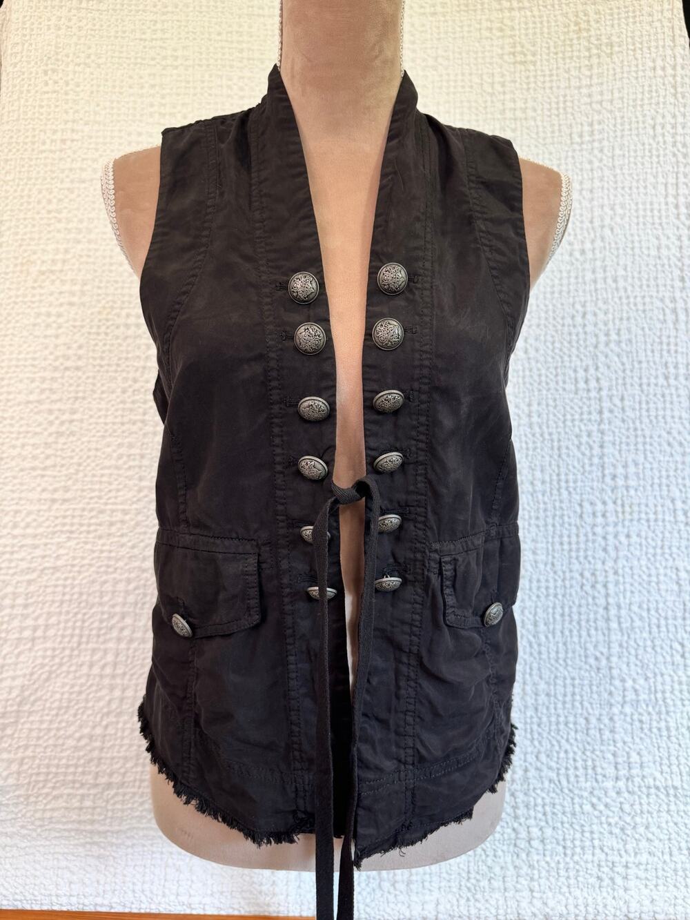 Free People We The Free Black Military Vest Size S NWOT Button Tie Back Boho